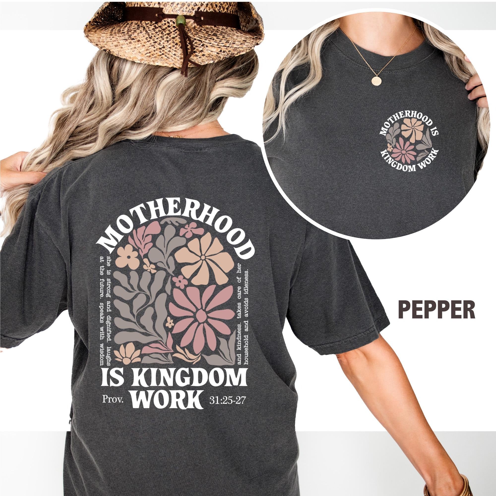 Comfort Colors® Motherhood Is Kingdom Work Shirt, Mother's Day Shirt, Christian Mom Shirt, Mother Gift, Retro Christian Mom Shirt
